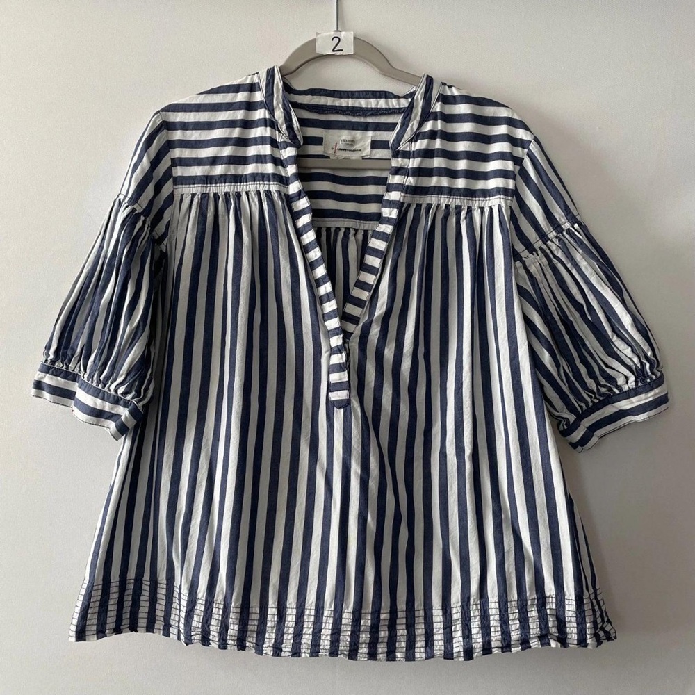 Anthropologie Navy and White Striped Blouse